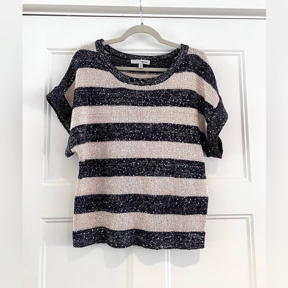 NWOT WD.NY Short Sleeve Striped Sweater with Sequins Size Large